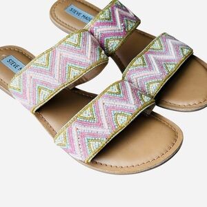Steve Madden Pink Beaded Sandals Flats Beach Tropical Resortwear Size 9